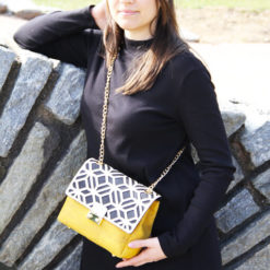 Sac épaule jaune moutarde et noir en liège pour femme