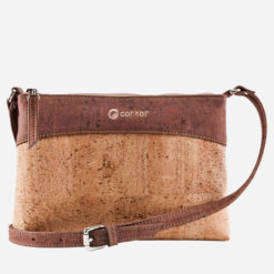 Petit sac épaule naturel et rouge brique en liège pour femme