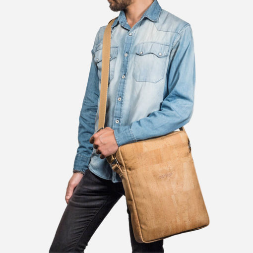 Sac épaule naturel en liège pour homme