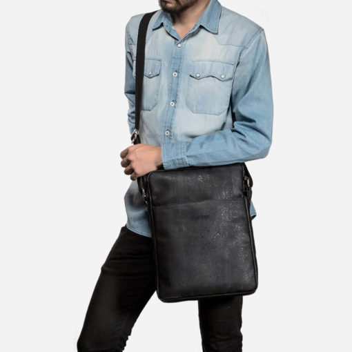 Sac épaule noir en liège pour homme