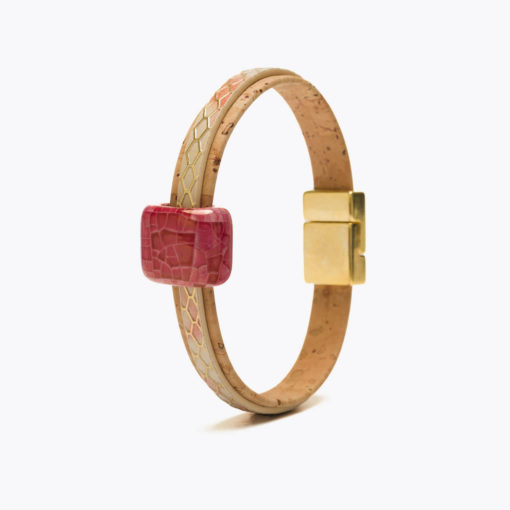 Bracelet rouge croco en liège pour femme